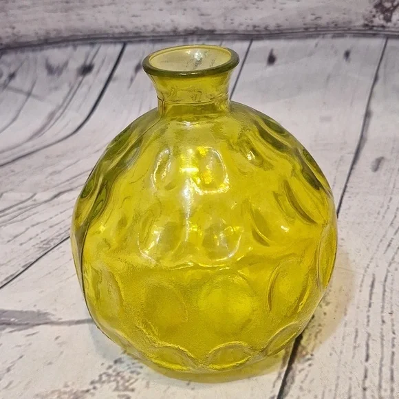 Vintage 1970s Thumbprint Glass Vase | Yellow Mid-Century Art Glass - Picture 2 of 3